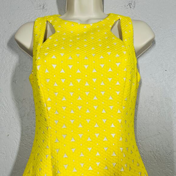Tahari Fit & Flare Dress Golden Yellow Cutout Casual Spring Bright - 2P - Picture 3 of 6